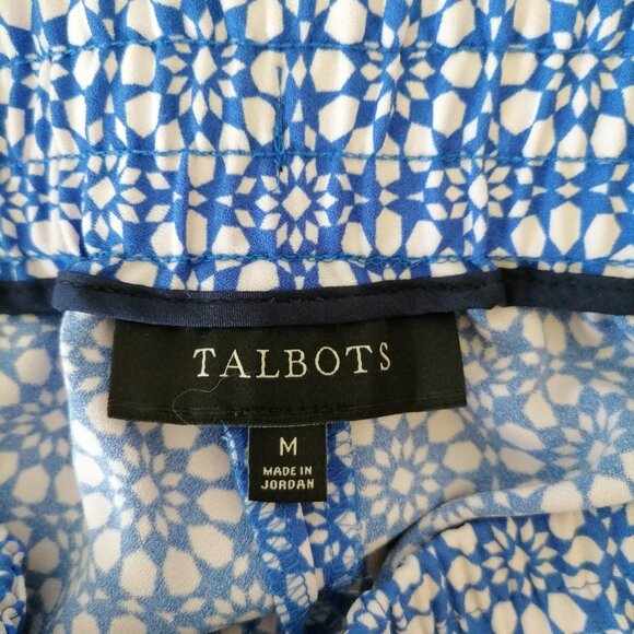 Talbots Womens Blue & White Mykonos Stretchy Waist Wide Leg Ankle Pants Size M - Picture 5 of 8